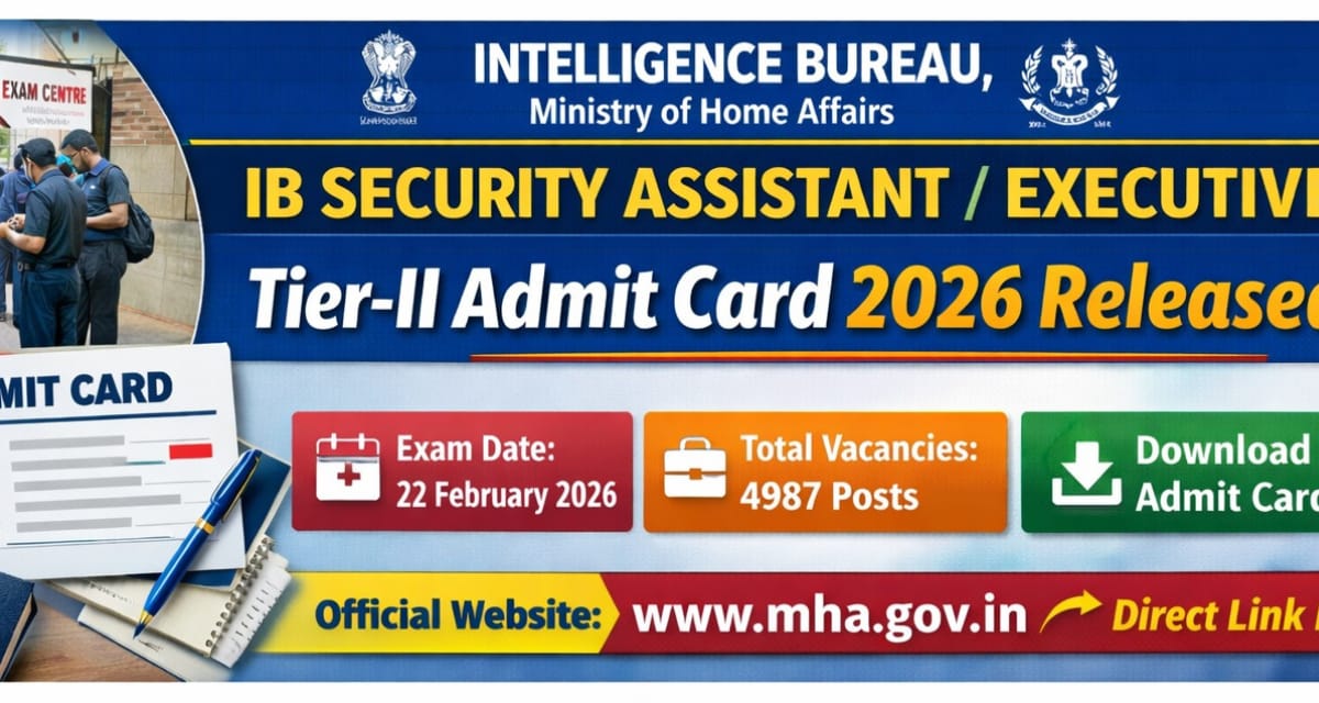 IB Security Assistant Executive Tier-II Admit Card 2026 Released – Direct Link, good news